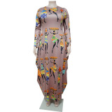 EVE Plus Size Casual Printed Long Sleeve Maxi Dress NNWF-7379