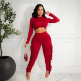 EVE Solid Long Sleeve Tassel Pants Two Piece Sets OYF-8287