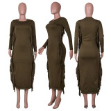 EVE Solid Tassel Long Sleeve Maxi Dress (Without Belt) MA-Y461