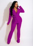 EVE Solid V Neck Long Sleeve Two Piece Pants Set MXDF-6070
