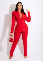 EVE Solid Full Sleeve Blazer Coat And Pants 2 Piece Suits (With Belt) TK-62010