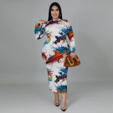 EVE Plus Size Printed Full Sleeve Long Dresses (Without Belt) ONY-5111