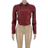 EVE Plus Size PU Leather Long Sleeve Zipper Jacket FNN-8654