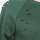 EVE Solid Hole Sweatshirt Top And Pants 2 Piece Sets JZHF-8019