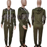 EVE Plus Size Leopard Stitching Hooded Sweatshirt Two-piece LSD-8626