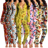 EVE Cartoon Print Open Crotch Sleepwear With Butt Flap Onesies YNB-7240