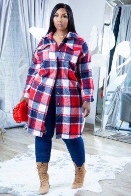 EVE Classic Plaid Print Full Sleeve Long Coat XYF-9121