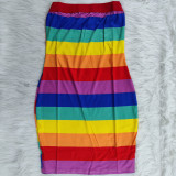 Rainbow Striped Off Shoulder Bodycon Tube Dress YNB-7003