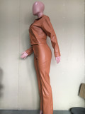 EVE PU Leather Zipper Jacket And Pants Two Piece Sets ORY-5218