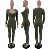 EVE Solid Long Sleeve Zipper Tight Jumpsuit MOF-6662