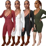 EVE Solid Long Sleeve Zipper Tight Jumpsuit MOF-6662