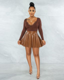 EVE Plus Size PU Leather Mini Skirt FNN-8653