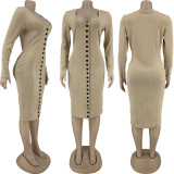 EVE Solid Long Sleeve Slim Midi Dress FNN-8651
