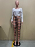 EVE Casual Long Sleeve Top+Plaid Sling Jumpsuit 2 Piece Sets OLYF-96084