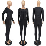 EVE Solid Long Sleeve Zipper Slim Two Piece Sets WSM-5293