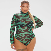 EVE Plus Size Sexy Printed Long Sleeve Tight Bodysuit OSIF-231