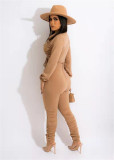EVE Solid Long Sleeve Drawstring Ruched Two Piece Sets FENF-203
