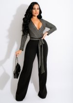 EVE Sexy Deep V Neck Long Sleeve Jumpsuit OSM-6133