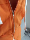 EVE Solid Fleece Hooded Zipper Two Piece Pants Sets QZYD-1104