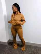 EVE Solid Hot Drilling Zipper Long Sleeve Two Piece Sets WAF-77398T115