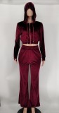 EVE Velvet Hooded Zipper Coat And Pants 2 Piece Sets XMY-9341