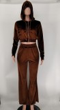 EVE Velvet Hooded Zipper Coat And Pants 2 Piece Sets XMY-9341