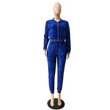 EVE Velvet Sequin Zipper Coat And Pants 2 Piece Sets CM-2169