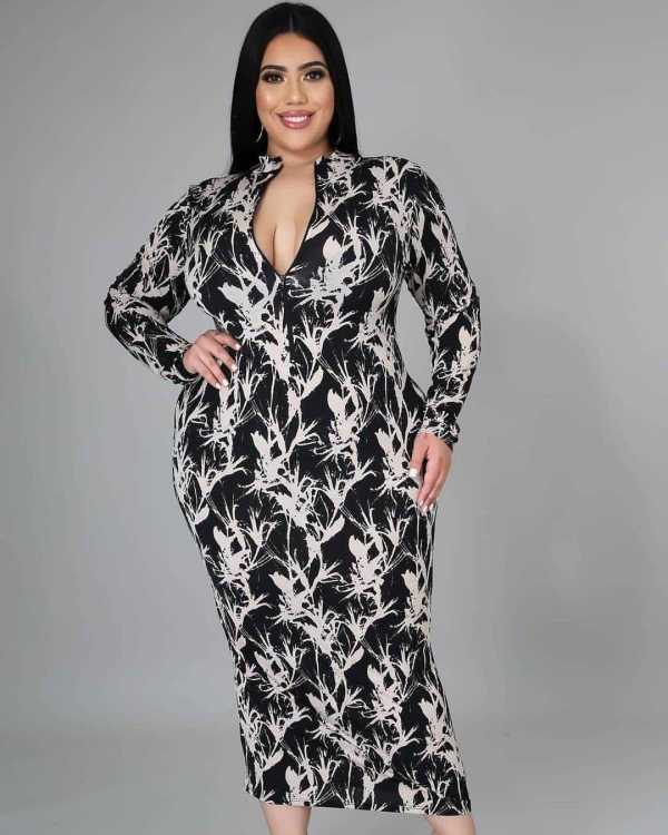 EVE Plus Size Printed Full Sleeve Long Dress SLF-7009