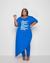 EVE Plus Size Letter Print Irregular Top And Pants Set NYMF-252