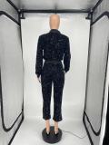 EVE Plus Size Velvet Sequin Zipp Coat And Pants Set SLF-7032