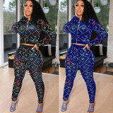 EVE Casual Printed Hooded Zipper Two Piece Sets SLF-7027
