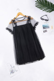 EVE Black Mesh Short Sleeve Mini Dress TE-4361