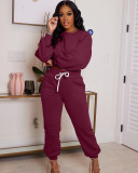 EVE Solid Sports Long Sleeve Two Piece Pants Set WAF-77403