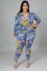 EVE Plus Size Sexy Printed V Neck Long Sleeve Jumpsuit APLF-11015