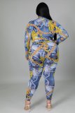 EVE Plus Size Sexy Printed V Neck Long Sleeve Jumpsuit APLF-11015