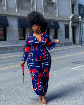 EVE Plus Size Printed Long Sleeve Jumpsuit (With Belt) HYF-5050
