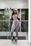 EVE Solid Hooded Zipper Crop Top Stacked Pants 2 Piece Sets FSL-185