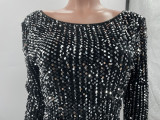 EVE Shiny Sequin Backless Long Sleeve Mini Dress MOF-6666