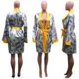 EVE Dollar Print Full Sleeve Sashes Sleepwear Robe SH-390012