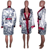 EVE Dollar Print Full Sleeve Sashes Sleepwear Robe SH-390012