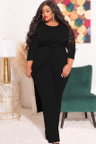 EVE Plus Size Solid Split Top And Pants Two Piece Sets LDS-3300