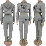 EVE Pink Letter Print Fleece Hoodies Two Piece Sets FNN-8658