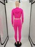 EVE Pink Letter Print Hooded Zipper 2 Piece Pants Set XMF-091