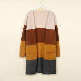 EVE Contrast Color Knitted Midi Length Sweater Cardigan FSXF-F334