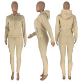 EVE Solid Plush Hoodie Top And Pants 2 Piece Suits CH-8197