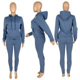 EVE Solid Plush Hoodie Top And Pants 2 Piece Suits CH-8197