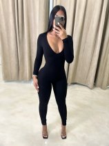 EVE Solid V Neck Long Sleeve Tight Jumpsuit ANDF-1310