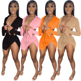 EVE Sexy Solid Long Sleeve Mini Skirt 2 Piece Sets MIL-L295