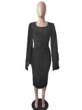 EVE Elegant Cloak Sleeve Knotted Midi Dress LS-0367