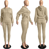 EVE Casual Solid Plush Hoodie 2 Piece Pants Set FSL-F175